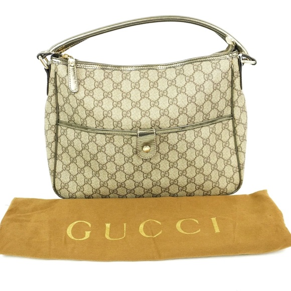 Gucci Handbags - Gucci GG Supreme Shoulder Bag In Beige Coated Canvas And Metallic